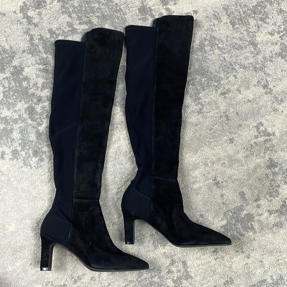 New Stuart Weitzman Heeled Pointed Toe Over The Knee Boots Black Suede Sz 4 - Picture 2 of 12